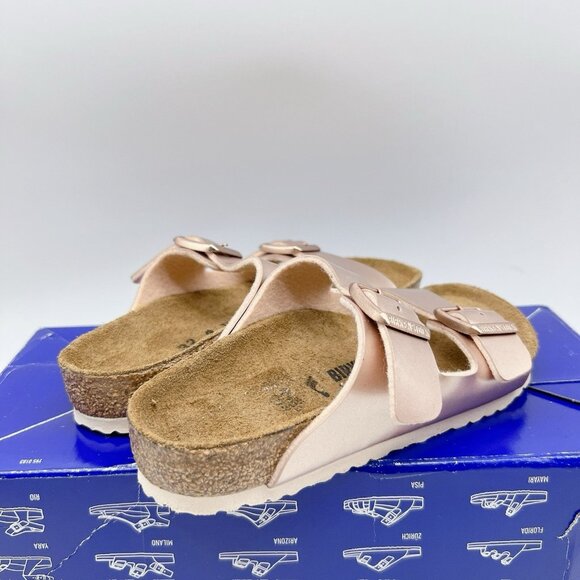 Birkenstock Arizona Birko Flor Kids Sandal Metallic Copper Pink EU 32 US 1- 1.5 - Picture 7 of 14